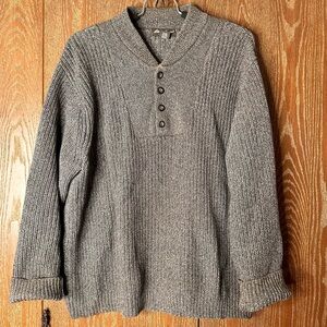 Eddie Bauer Gray Knit Chunky Henley Pullover Sweater Men Size Large Heavyweight‎